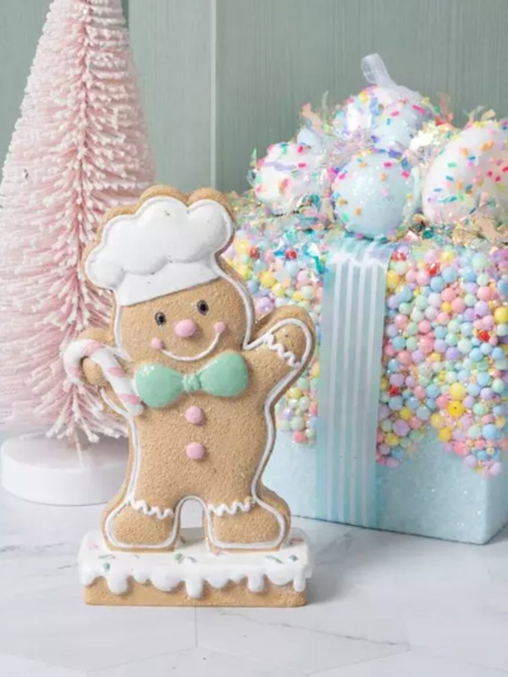 Christmas Holiday Green Bow Resin Icing Chef's Hat Gingerbread Figurine New Cute